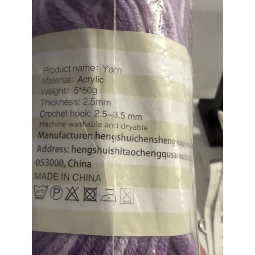 250g(5x50g) Acrylic Crochet/Knitting Yarn Thread, 5 Rolls Skeins Pink Purple